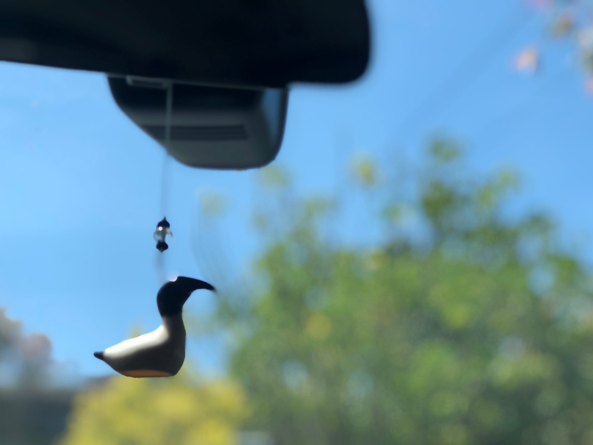 Australian White Ibis, affectionately known as a 'bin chicken,' hanging from a car rearview mirror as a charming ceramic decoration, adding a touch of Australian wildlife to your vehicle.